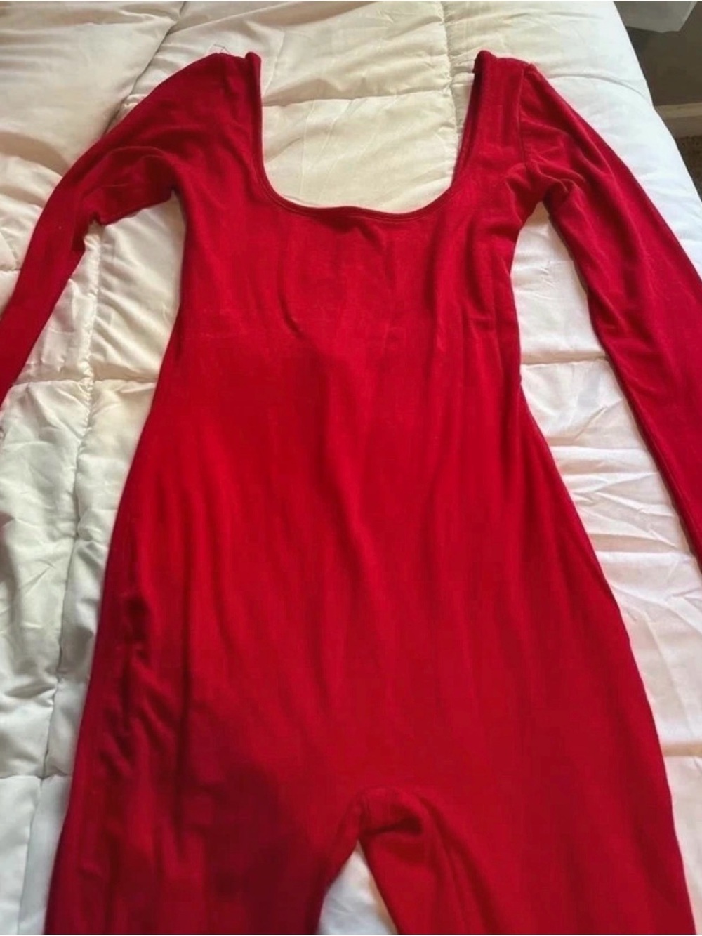 Fashion Nova Red Long-Sleeve Scoop Neck Bodycon Jumpsuit